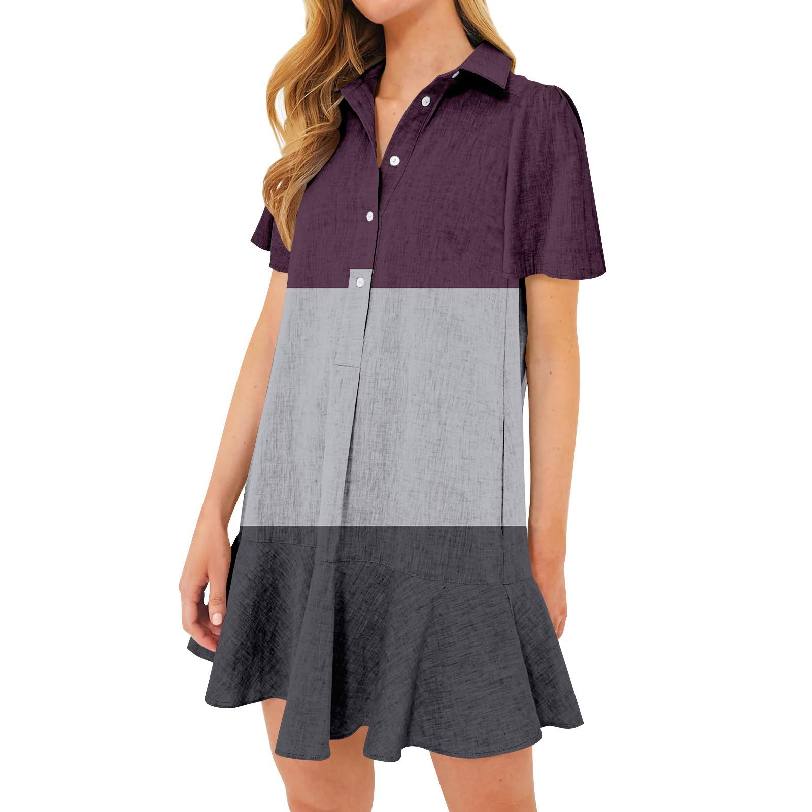 

Женская повседневная рубашка с полуоткрытым краем и рюшами в стиле пэчворк, платья с короткими рукавами и принтом XXL темно-фиолетового