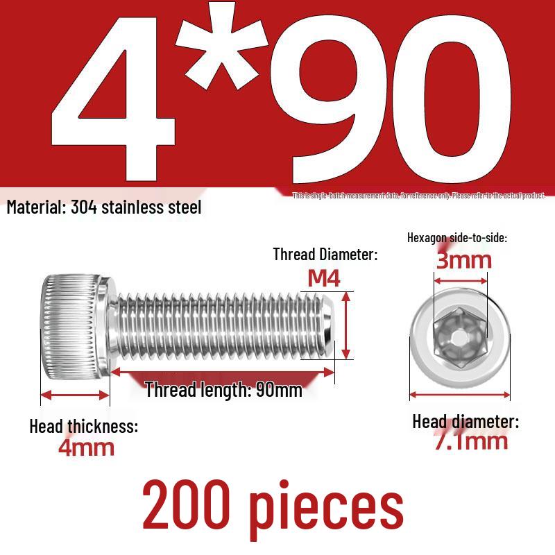 304 Stainless Steel Hex Socket Head Cap Screws, M2-M10, Extended Length