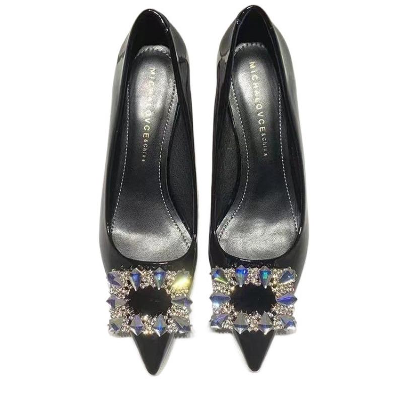 Женская обувь 2024 года женские туфли на высоком каблуке модные туфли-лодочки женские туфли с острым носком и квадратными пуговицами на среднем каблуке женские 35 чёрный 2985₽