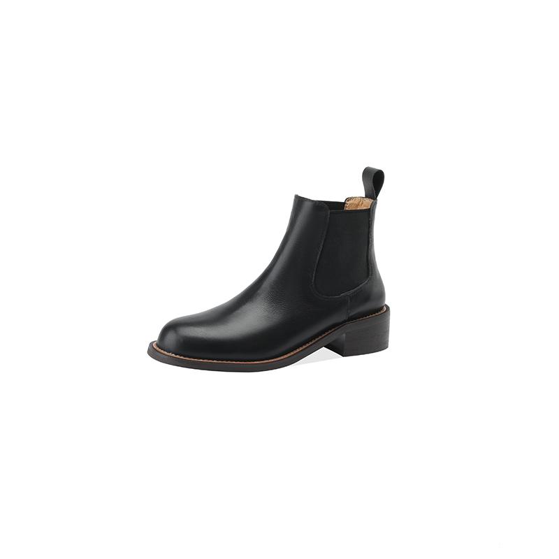 Krazing Pot Cow Skin Autumn Winter Shoes Concise Thick Heels Size 43 Size 42 Chelsea Boots Round Toe Slip on Retro Ankle Boots