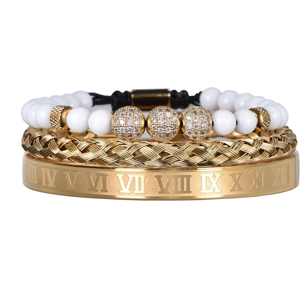 2026 White Bead Crown Bracelet Set Epoxy Roman Numeral Bracelet Set