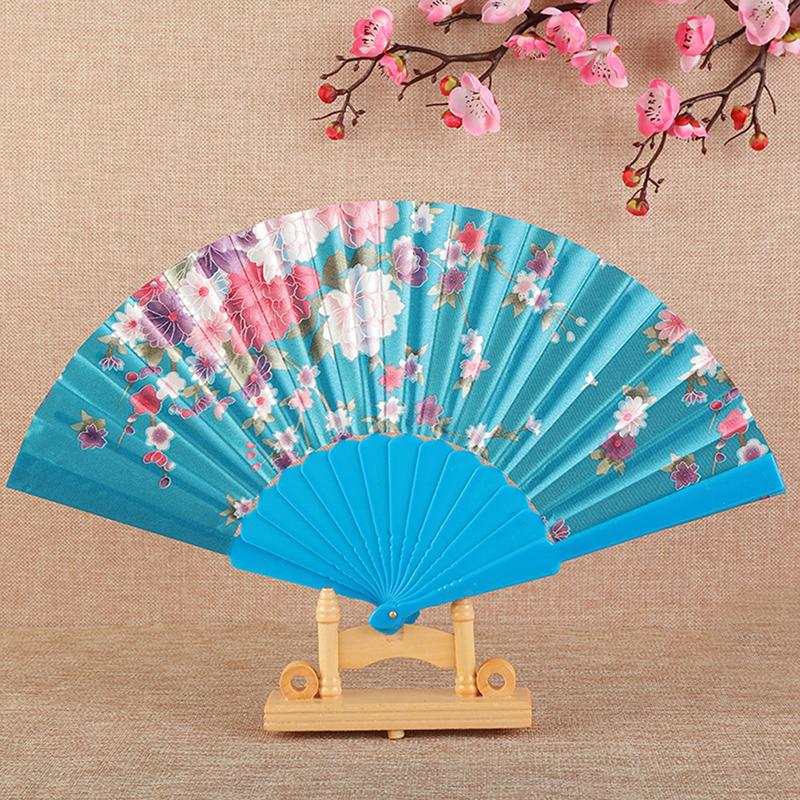Faltfächer aus Stoff im chinesischen japanischen Stil, bedruckt, flach, glänzend, Satin, Faltfächerspeiche, klassischer Tanzfächer, Heimdekoration