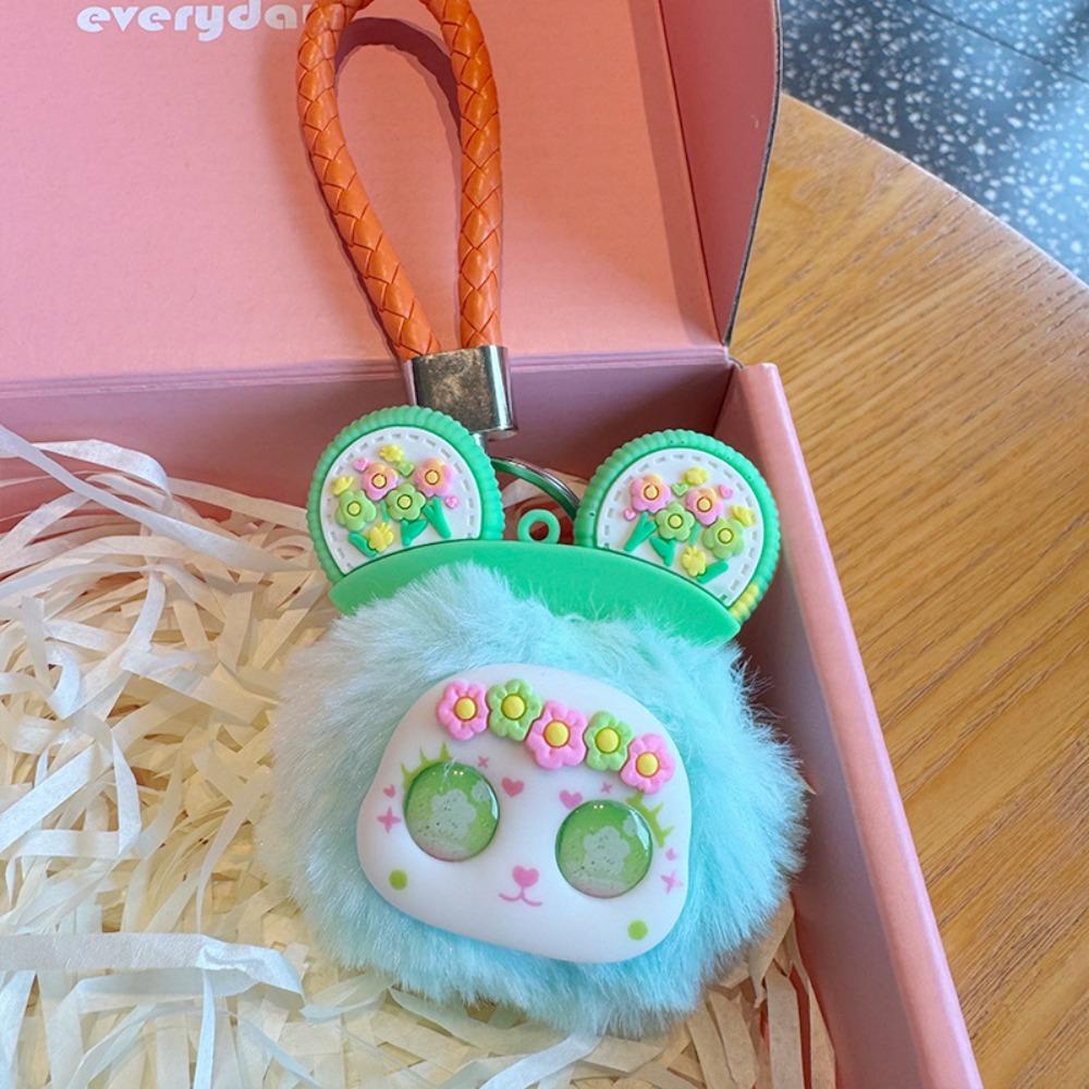 Cute Furry Bear Keychain Lovely Plush Bear Pendant Flower Sea Bear Keychain  Bag Ornaments