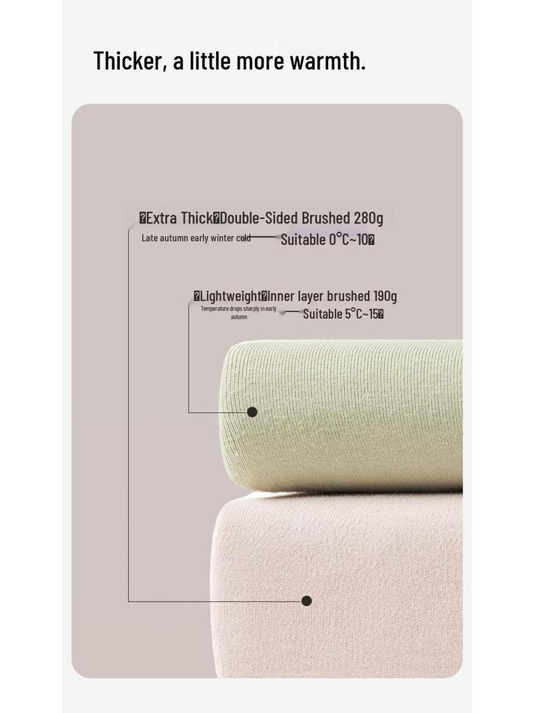 Women's 280g Extra Thick Pure Cotton Antibacterial Double-Brushed Round Neck Thermal Top