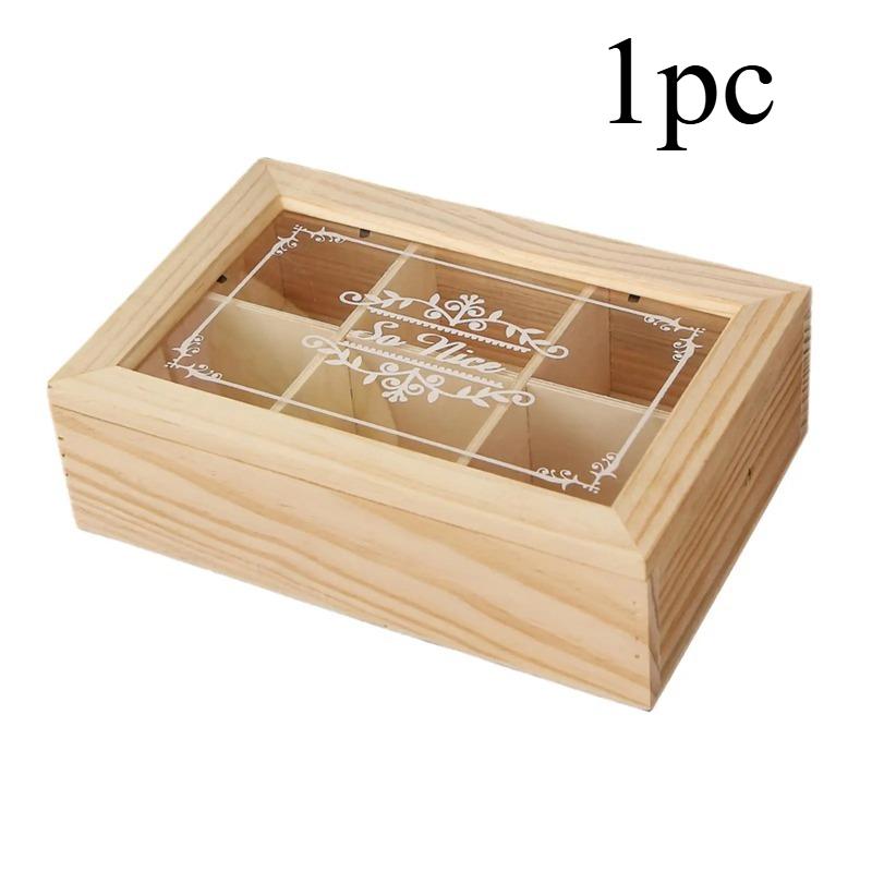 1pc Wooden Tea Box 6 Grids Multifunctional Tea Storage Box with Lid Tea Bag Holder for Home Cabinet Kitchen Decor Organization