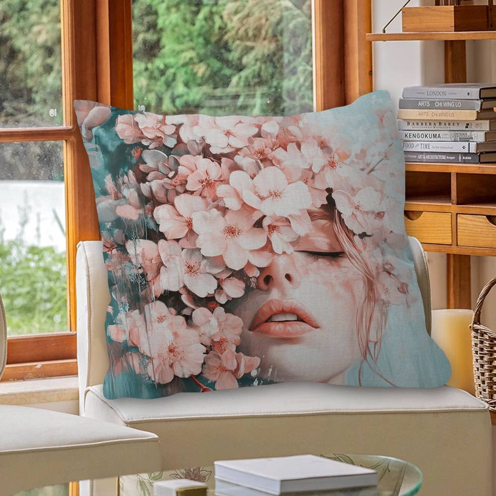 Abstract Flowers Girl Pillow Cushion Cover Pillowcase Living Room Sofa Home Decor