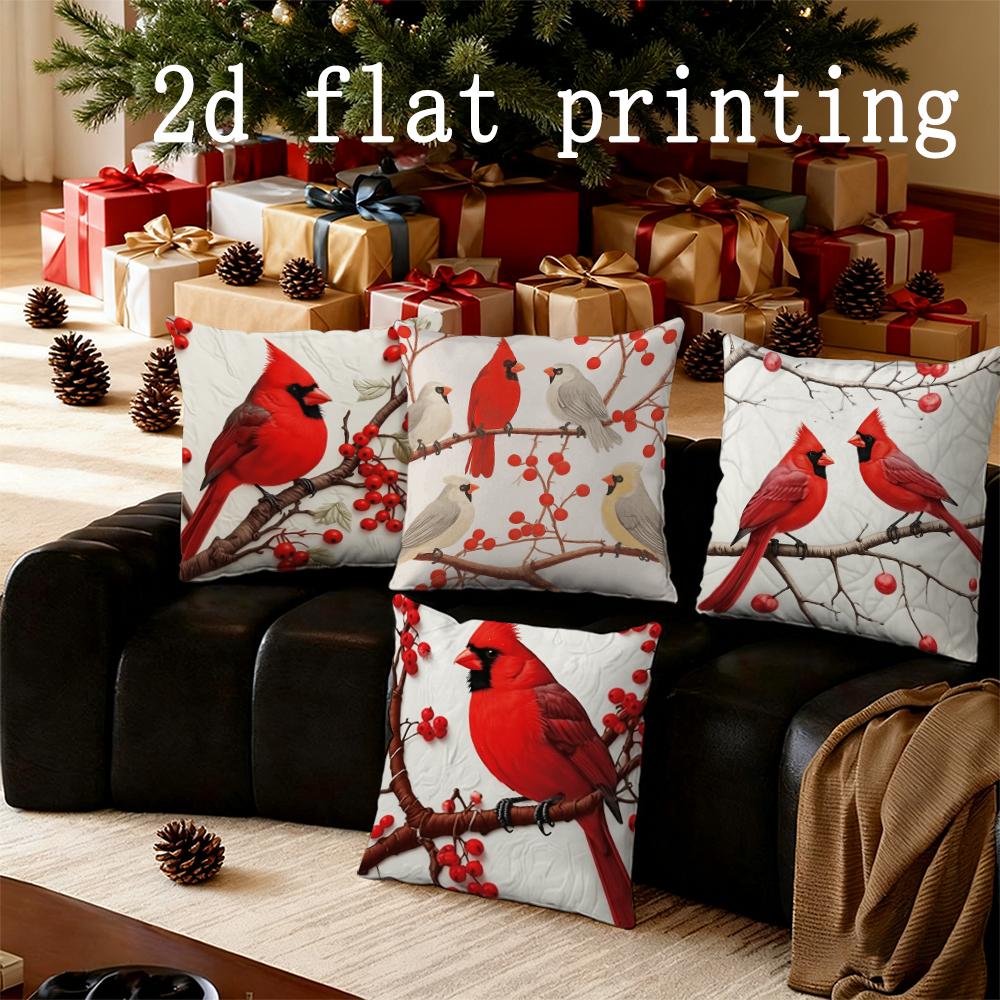 Home Decor Christmas Cardinals Pillow Covers for Home Decor Pattern Cushion Cover Suitable for Sofa Bedroom Car Pillow Cover