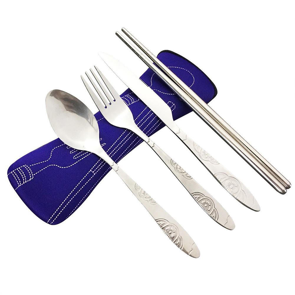 Portable Lunch Tableware Cutlery Set Stainless Steel Spoon Fork Cutter Chopsticks Travel Outdoor