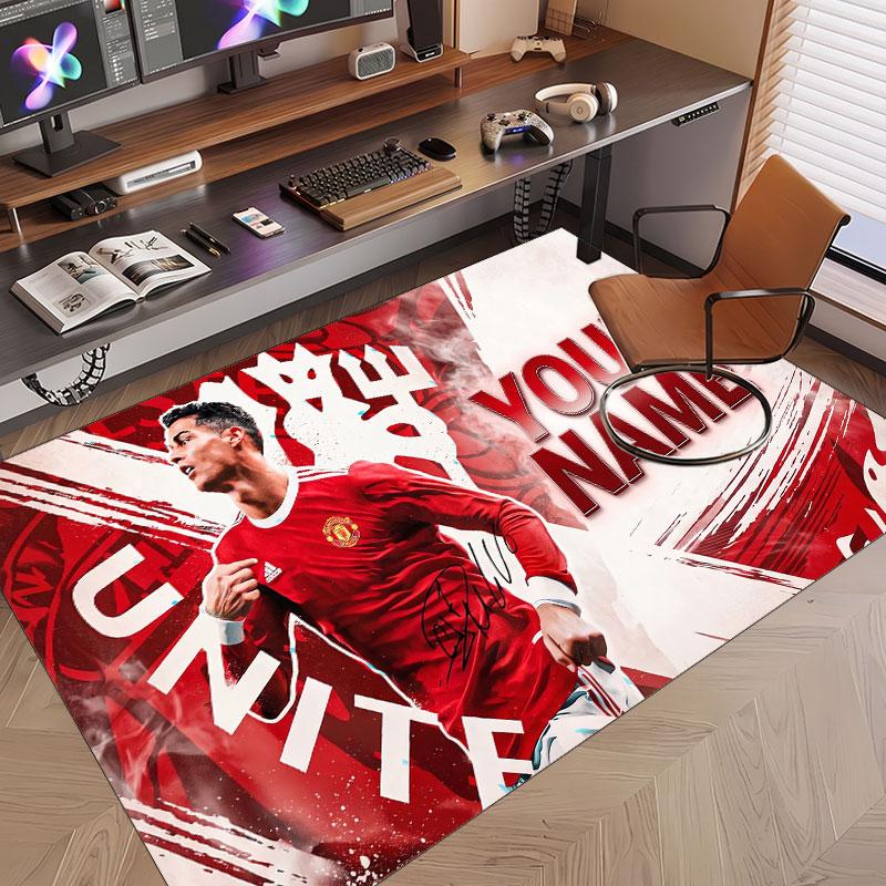 Custom Rug Cristiano Ronaldo Pattern Print Name Text Soft Non‑Slip Floor Carpet for Home Indoor Decoration
