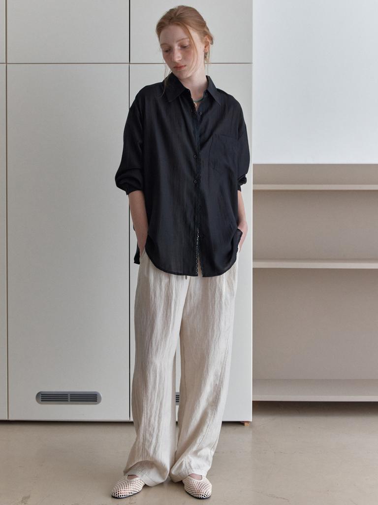 Elssibeui Curved Stitch Wide-Fit Pants_Beige
