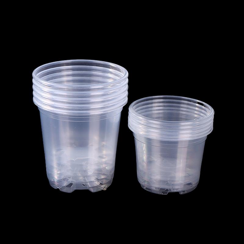 5Pcs Transparent Plastic Flower Pots with Drainage Holes for Gardening - Root Growth Visibility And Water Damage Protection