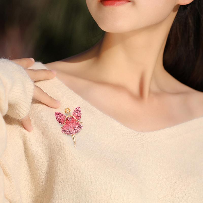 Enamel Ballerina Brooch for Women Pins Rhinestone Girls Banquet Party Gift Jewelry Accessories