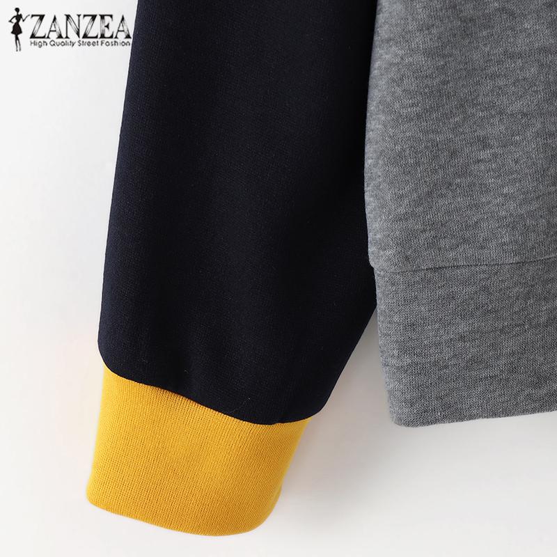 ZANZEA Dámské podzimní mikiny s kulatým výstřihem a dlouhým rukávem s potiskem medvěda v kontrastních barvách