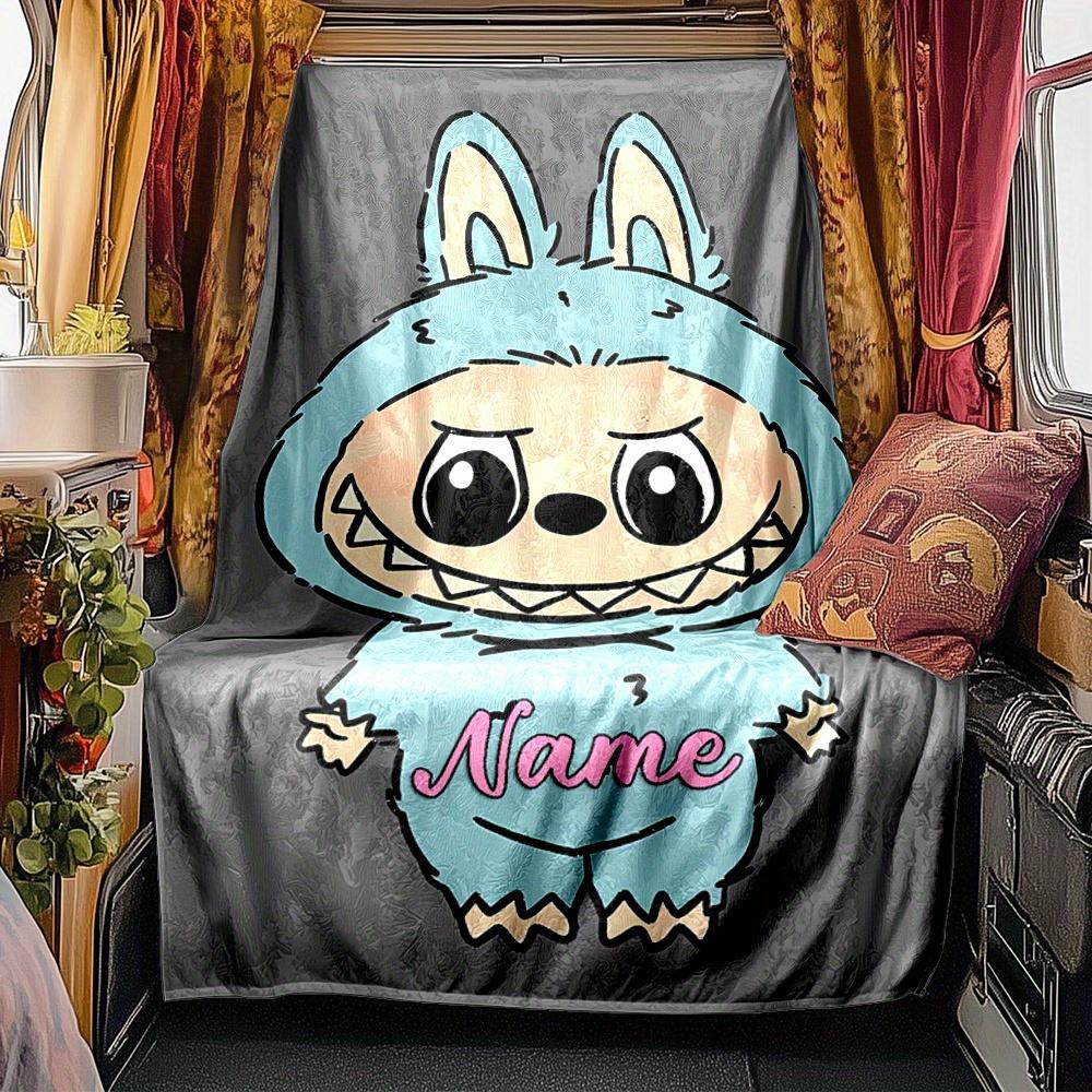 Cute Labubu Monster Hoodie Blanket Personalized Name Soft Comfortable Stylish Blanket Car Blanket Perfect For Travel Camping Outdoor Home Suitable For