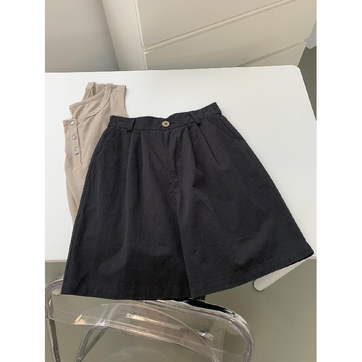 

Casual retro all-cotton work shorts for women, semi-elastic high-waisted A-line wide-leg pants, summer slimming outerwear XL чорний