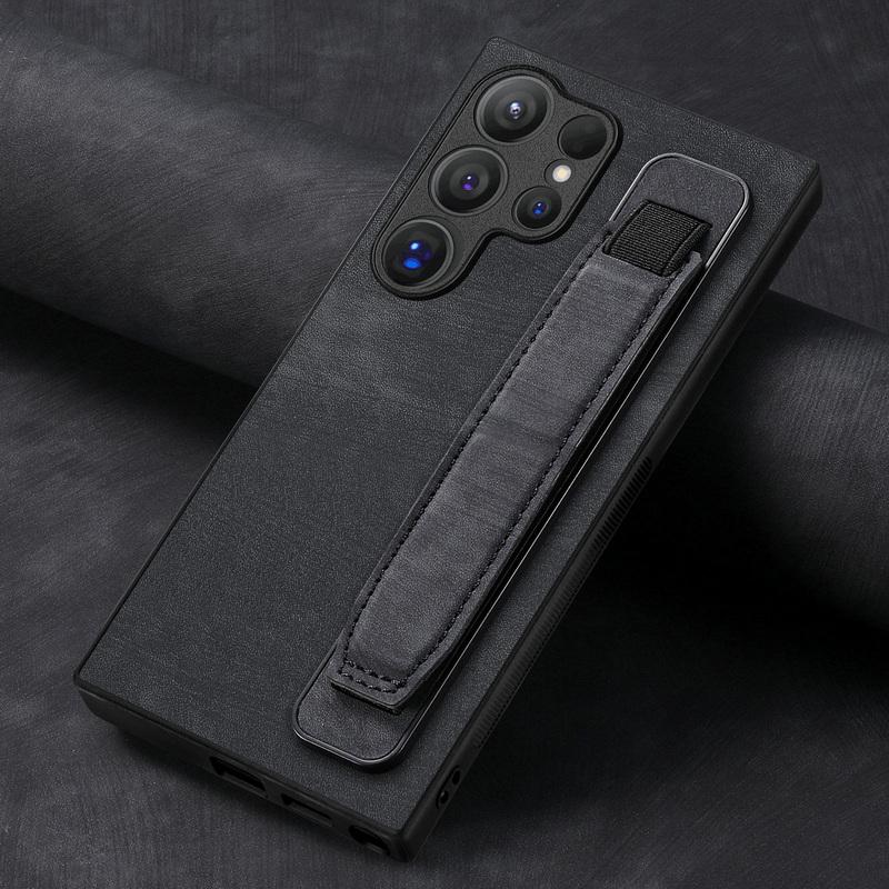 Wristband Holder Leather Phone Case For Samsung S24 S23 S22 Ultra A34 iPhone 16 15 Pro Max 14 13 12 11 Xiaomi 13T Redmi Note 12 Shockproof Slim Cover