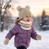 Five Finger Winter Gloves for Toddlers Kids Warm Knit Set Bear Ear Hat Fleece Lined Neck Gaiter & Weather Resistant Thermal Set Full Gloves,