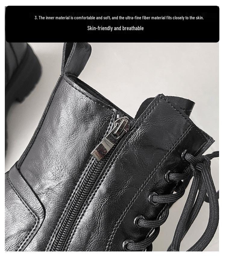 Thick-Soled Melard Women's British-Style Lace-Up Martin Boots, 2025 Round-Toe Chunky Heel Mid-Calf Short Boots