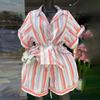 European & American Women's Striped Short-Sleeve Shirt & High-Waisted Shorts Set - Summer 2026 Collection
