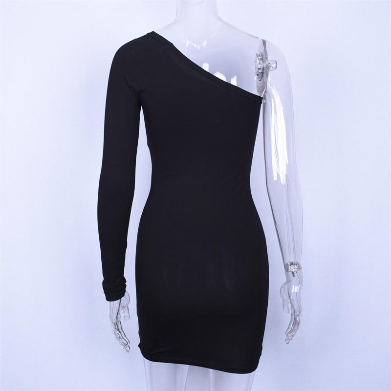 Cotton One Shoulder Slope Long Sleeve High Waist Bodycon Dresses Women Fashion Party Dress