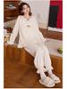 Women's French Court Style Cotton Pajama Set with Chest Pads - Long Sleeve, Long Pants for Spring & Autumn.