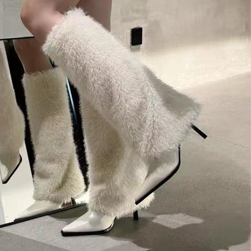 

Модная меховая женская обувь Высокие сапоги Острый носок Высокие каблуки Роскошная обувь Теплая модная женская обувь Снежные сапоги 2025 Дизайнерская Сексуальная Элегантная Женская обувь 38 бежевый