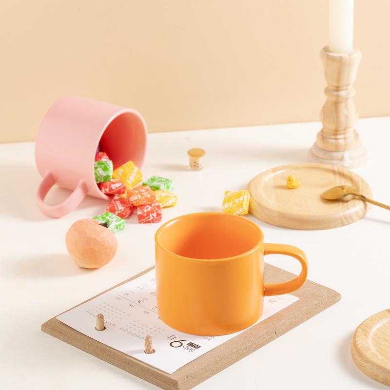 Candy Macaron Ceramic Cup, Water Cup, Coffee Cup With Oak Coaster Spoon.