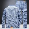 Men's Spring and Fall Denim Suit Wear-resistant Breathable Suit Denim Jacket + Jeans 2-piece Set