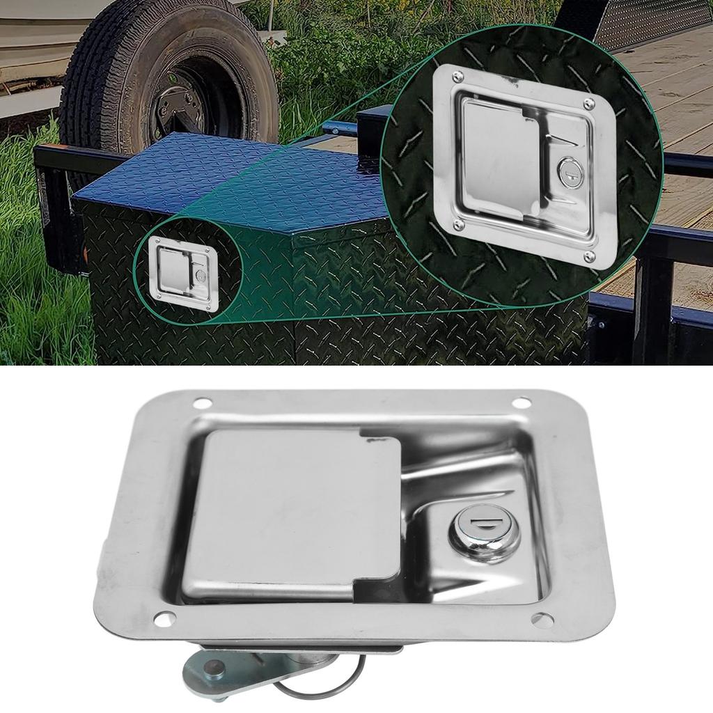 Stainless Steel Trailer Toolbox , 140 x 108mm Flush Mount Locking Paddle with 2 Keys for Trailer Truck Electric Cabinet UTV ATV Box
