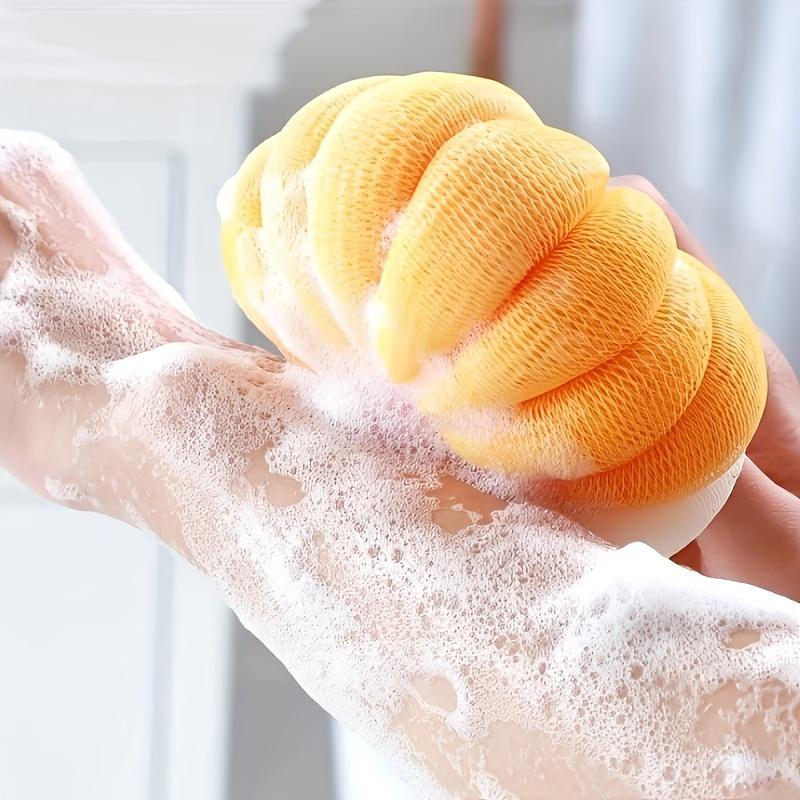 Cute Pumpkin Bath Ball Dual Color Mesh Shower Sponge Soft Body Exfoliating Loofah Scrubber for Bathroom