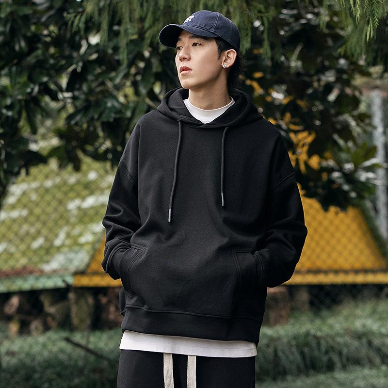 Spring and Autumn New Men's Korean Version 330g Heavy Chinese Cotton Air Layer Hooded Solid Color Sweater Trendy Versatile Stylish Top