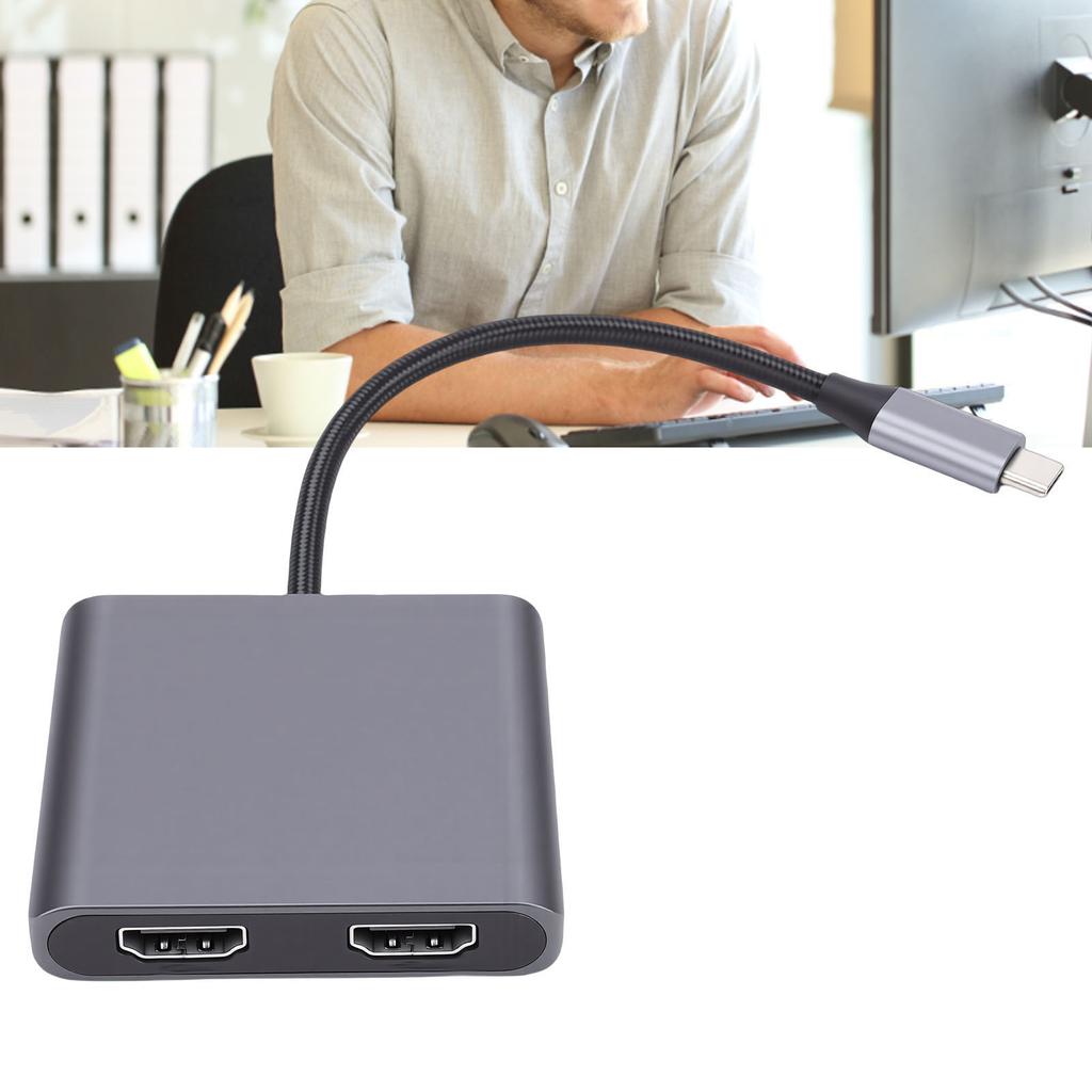USB C to 2 HD Multimedia Adapter Support 4K 60Hz Extended and Mirrored Display Type C to HD Interface Splitter for Laptop