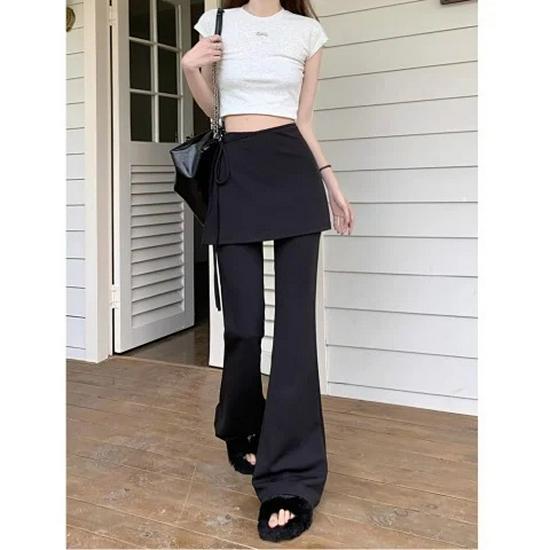 Damskie spodnie spódnica slim-fit z mikrofalarami - Letni temperamentowy styl wyszczuplający i zakrywający biodra