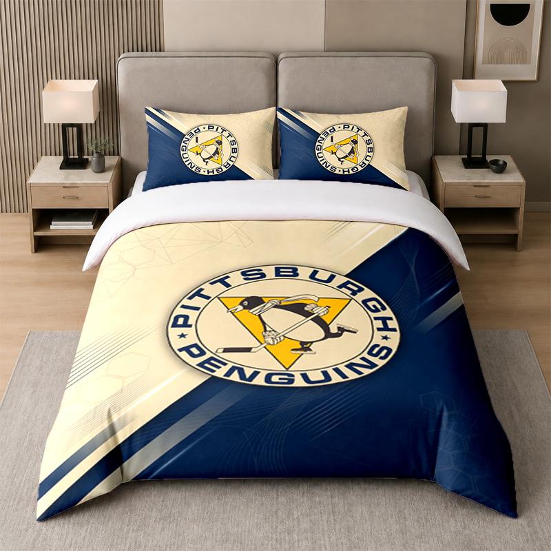3Pcs Bedding SetPittsburgh Penguins Soft Bed Sheet and Two Pillowcases Home Bedroom Decor