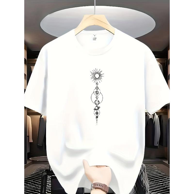 Men'S Printed T-Shirt Summer Outing Trendy Clothing Pattern Planetary Elements Top Short Sleeve Fashion Versatile Easy Breathable Apparel