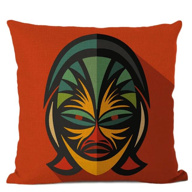 African Ethnic Tribe Totem Linen Cushion Cover Symbol Colorful Mask Printed Gallery Art Decor Pillow Case Fundas De Cojin