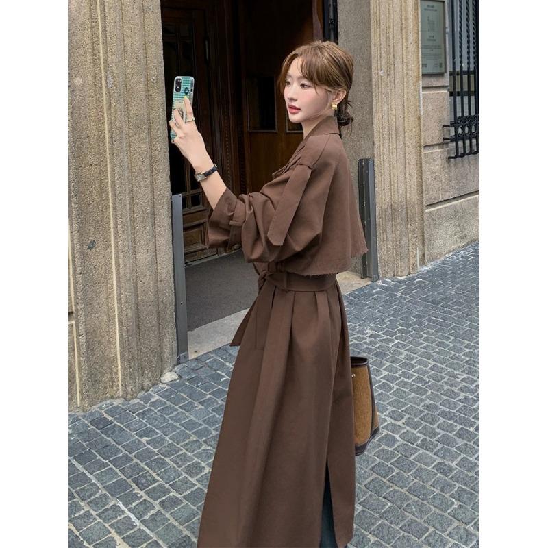 Trenci lung maro Trench nou de primăvară și toamnă casual în stil britanic