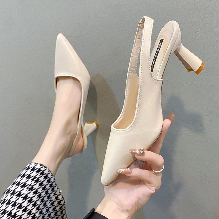 2026 Spring and Summer New Pointed High Heels Women's Thin Heels Bag Head Sandals Rear Empty Shallow Mouth Single Shoes Women's Casual Versatile