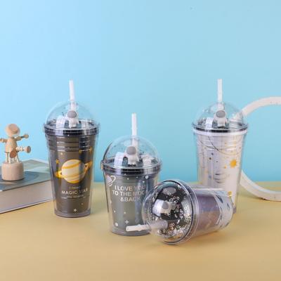 New Summer Internet Celebrity Cartoon Cup Creative Gift Portable Children's Water Cup Double-Layer Vacuum Plastic Straw Cup