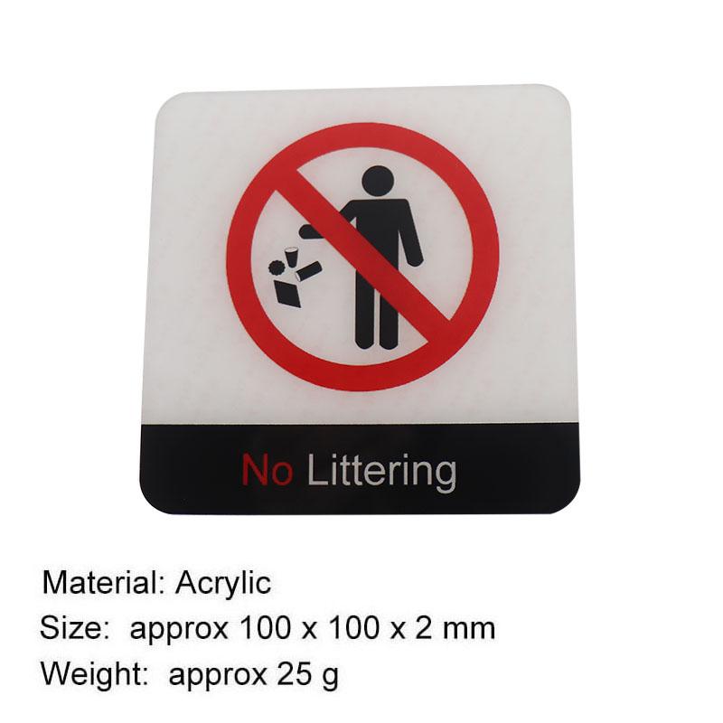Acrylic Creative Signage No Littering Sign Wall Label Sticker Warning Badge for Office Schools Hospitals Parks Streets Shopping Malls Scenic Spots