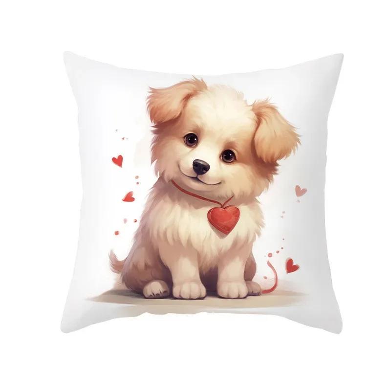 40/45/50Cm Cute Pet Dog Printed Cushion Cover For Sofa Valentine'S Day Love Animal Pillow Cover Home Decor Waist Pillowcase