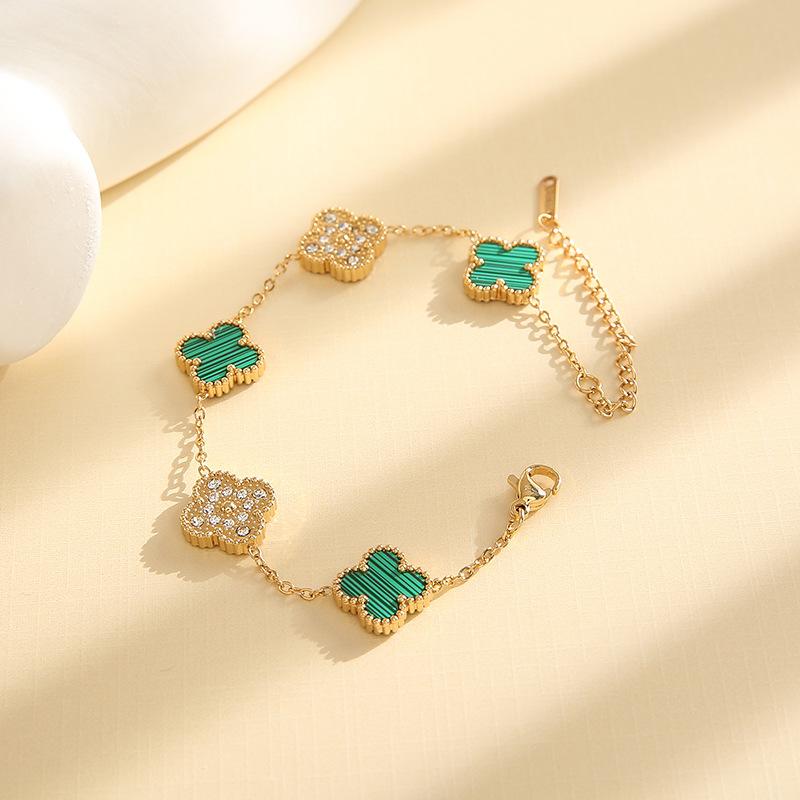 Double-sided Mother-of-pearl Lucky Five-flower Four-leaf Clover Bracelet Light Luxury Fashion Ins Style Non-fading Ladies Bracelet