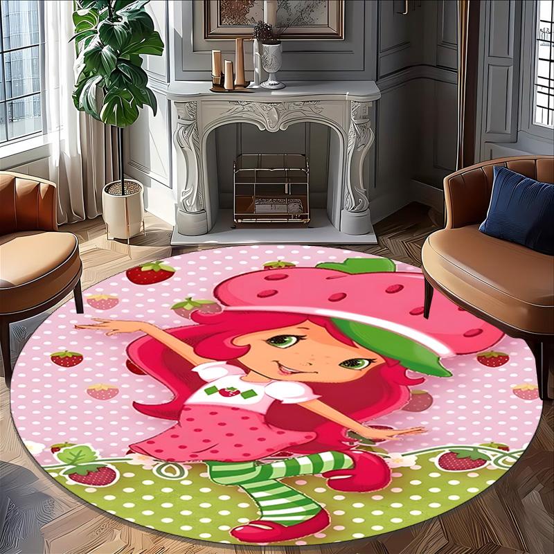 1pc Princess Strawberry2 Carpet, Round Rug, Comfortable, Suitable for Entryways, Living Rooms, Office, And Bedrooms, Christmas Decoration