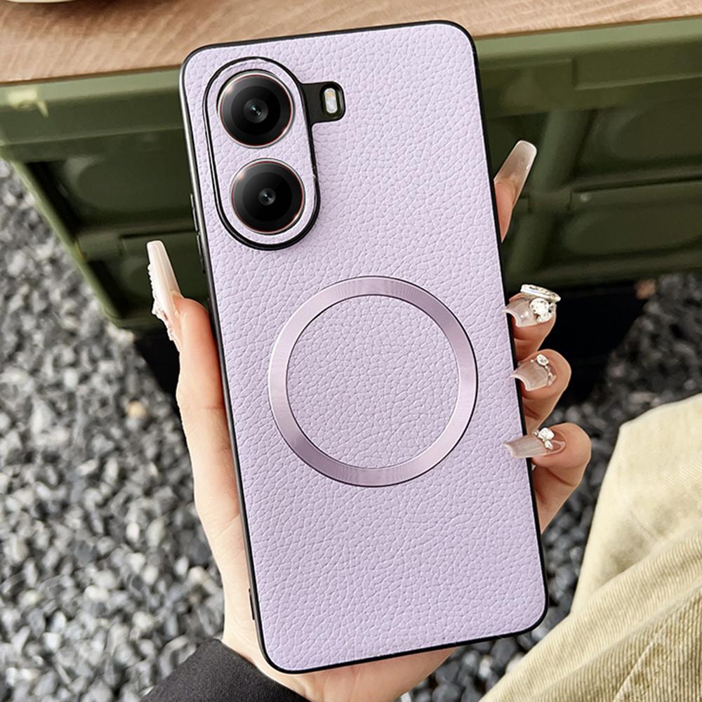 

For Xiaomi Poco X7 Pro 5G Case Compatible with MagSafe PU Leather+TPU Phone Back Cover Purple