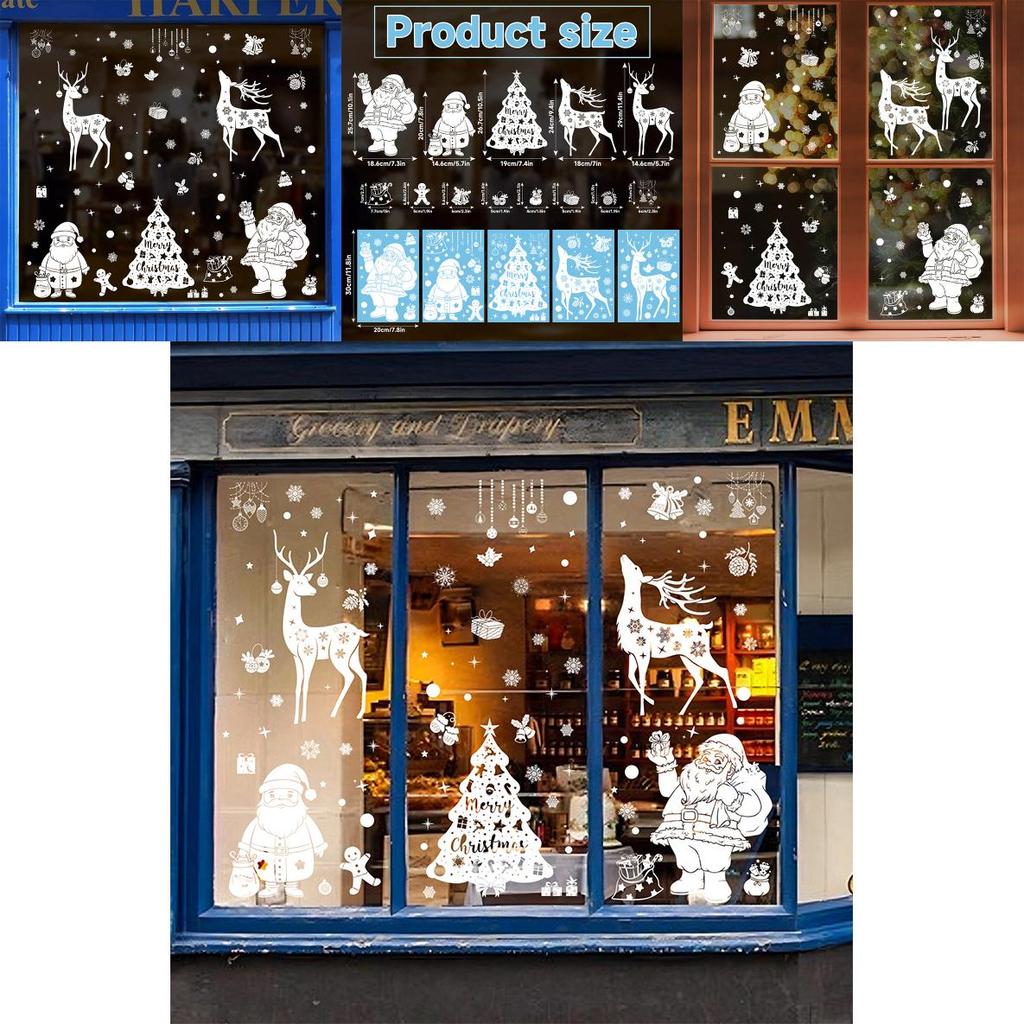 Weihnachtsfensteraufkleber mit Schneeflocken und Rentieren PVC-Aufkleberset für Feiertagsdekoration