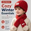 Kids Winter Knit Hat and Scarf Set - Thick Warm Beanie with Ear Flaps for Boys Girls