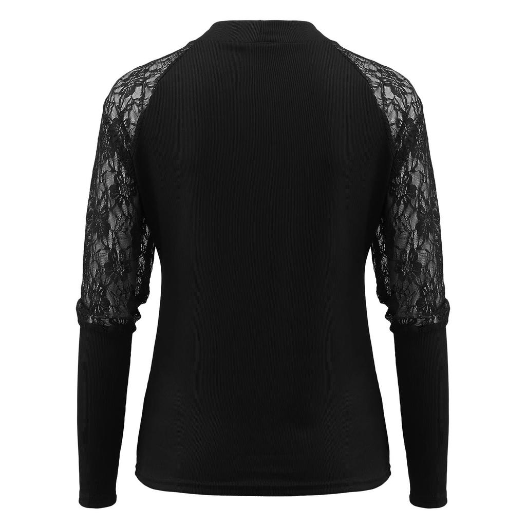 Fashion Womens Color Lace Sexy Casual V-Neck Long Sleeve Top