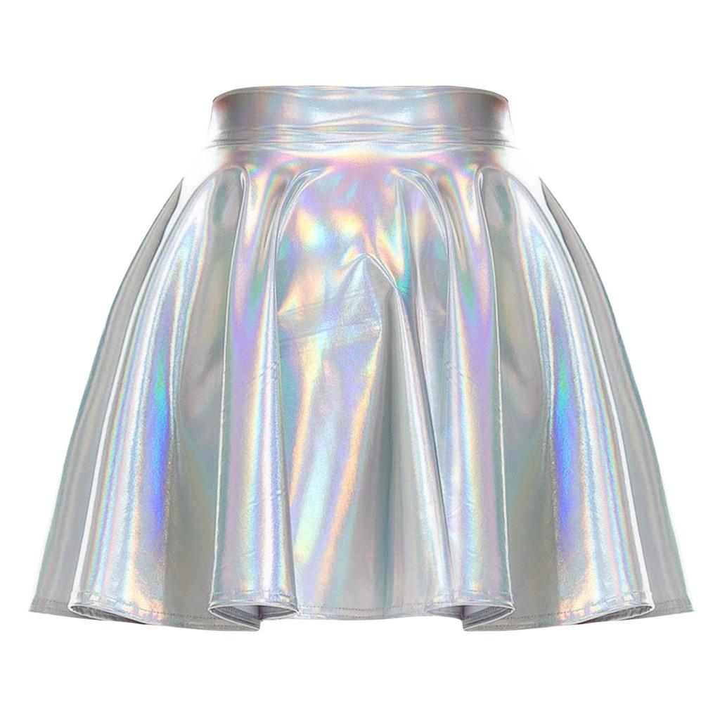 High Waist Flare Skirt Club Stage Costume Party Dancewear Shiny Ruffle Skirts for Women