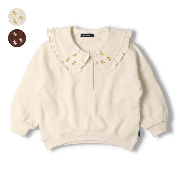 【子供服】 moujonjon (ムージョンジョン) お花刺繍ビッグカラー裏毛トレーナー 80cm-140cm M60600