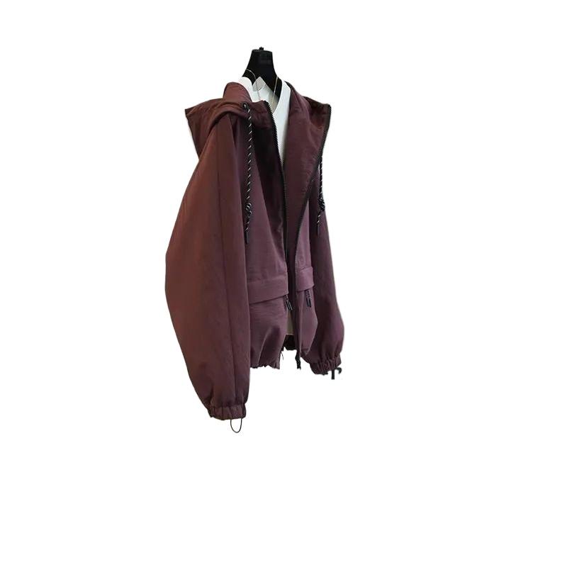 Fashionable and Comfortable Loose Hooded Drawstring Short Windbreaker Jacket for Women